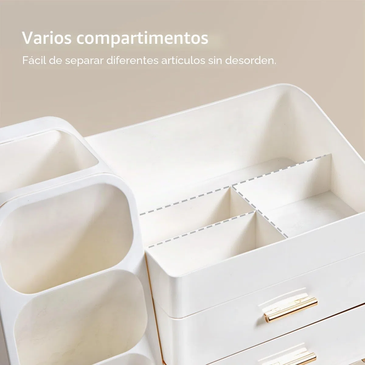 hblife Organizador de maquillaje, organizador de maquillaje con cajones, porta pinceles Make Up, caja cosmética de plástico 3 en 1, caja de almacenamiento de maquillaje blanca