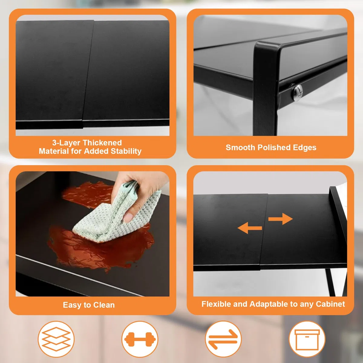 Organizador Cocina Expandible 35-65cm Extensible Estanteria Kitchen Encimera, Prateleiras Arrumação Cozinha para Spice, Organizador de Mostrador Estante de Armarios para Especias y Alimentos