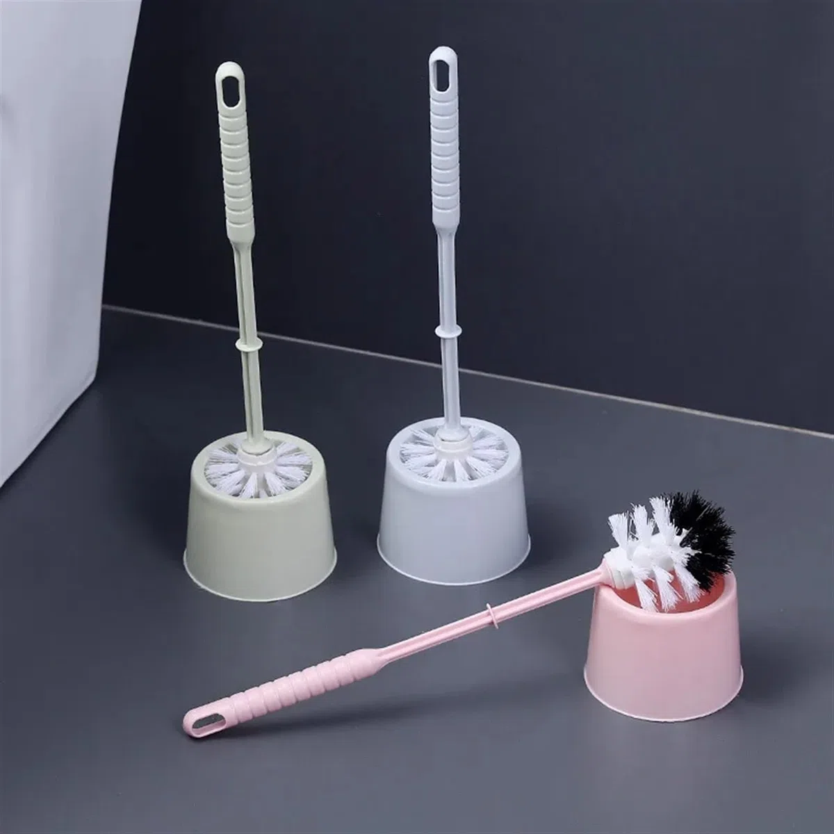Juego de cepillo y soporte para cuenco de aceite, herramienta compacta, limpieza profunda para baño, cerdas gruesas y suaves, mango largo, ahorro de mano de obra (azul) (un color azul)