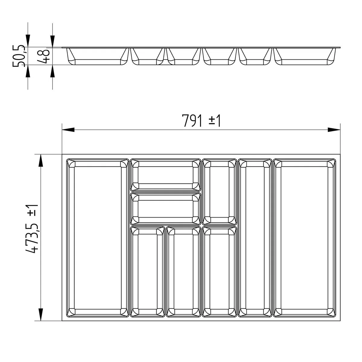 Orga-box 3 Cubertero fondo: 473 x ancho: 791 mm antracita con estructura de lona para cajones de 90 cm p.ej. en cocinas Nobilia a partir de 08.2012.