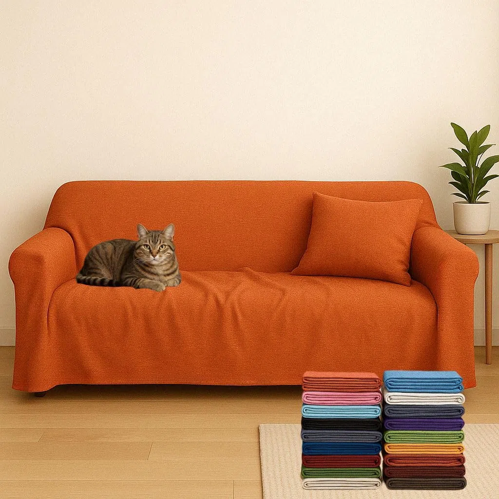 Generico Tela Multiuso – Cubretodo 2 Plazas o Cubrecamas Individual/Matrimonial, Mezcla de Algodón Liso Naranja, Medidas 170 x 280 cm – Fabricado en Italia