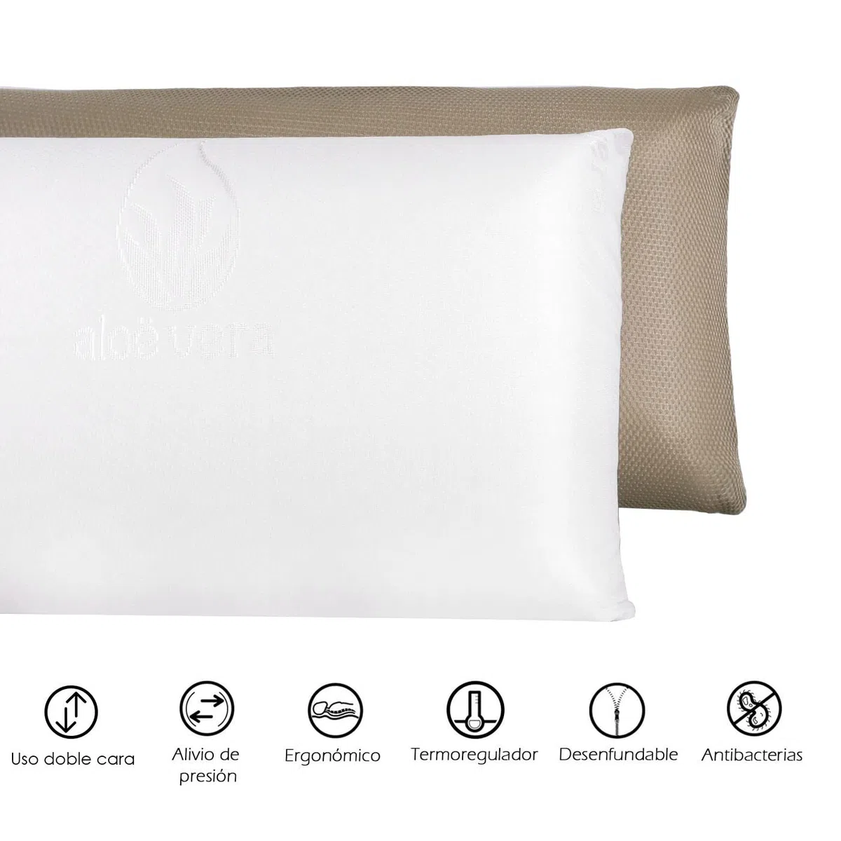 MERCURY TEXTIL- Almohada viscoelástica Suave y Relajante Aloe Vera Fresh 3D, Doble Cara (Invierno y Verano), Funda con Cremallera. (75 CM)