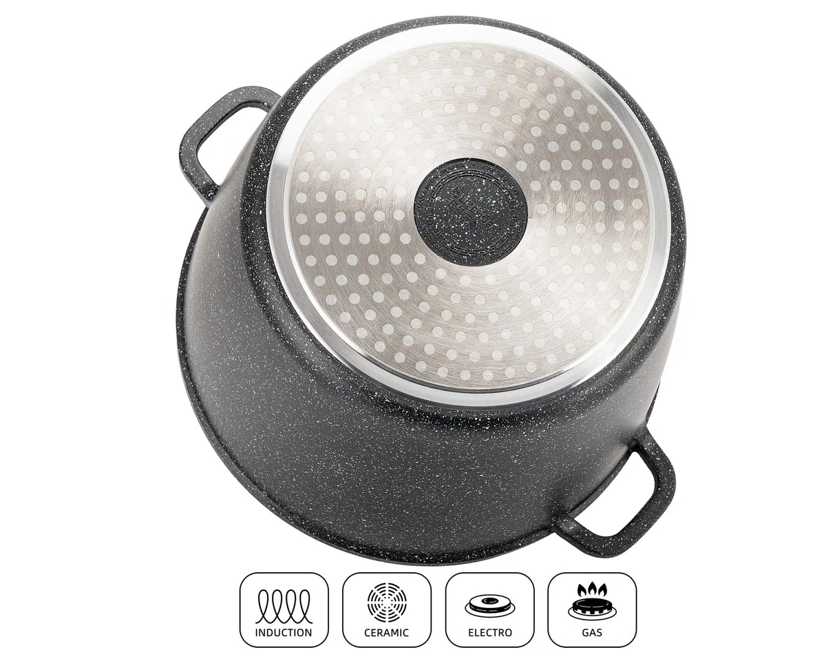 Olla de Cocina Antiadherente EliteHoff con Tapa, Olla de Aluminio para Sopa, Gran Olla de Mármol para Inducción, Olla de Inducción para Todo Tipo de Cocinas (Negro, 10L Ø 28cm)