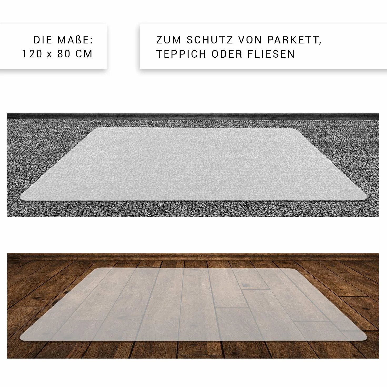 KLINOO Protector de suelo para silla de oficina de 100 x 120 cm. Esterilla protectora antideslizante para silla de escritorio en blanco lechoso transparente. Fabricada en Alemania