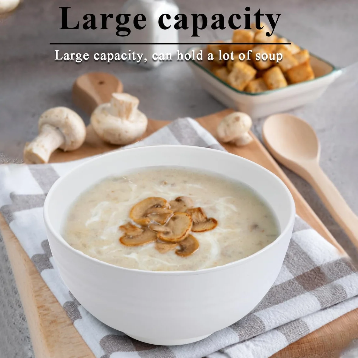 Berglander cuencos de plástico blanco 12 piezas 750ml, cuenco de ramen reutilizable, cuencos de sopa, cuenco de cereales para adultos, niños, hogar, restaurante, jardín, picnic, camping