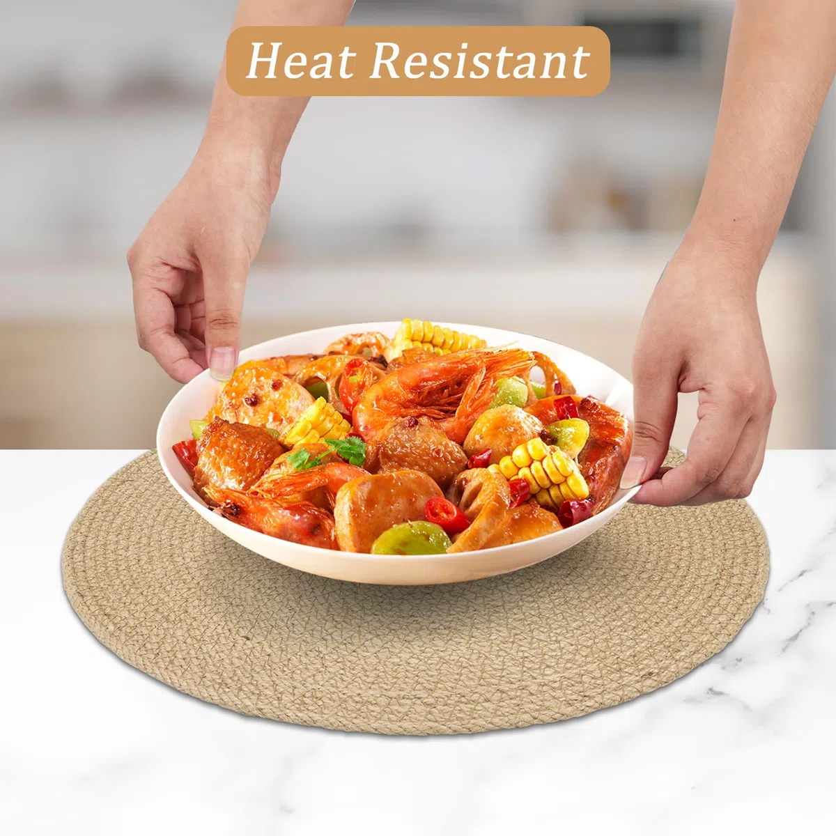 comfoyar Juego de 4 Manteles Individuales Trenzado Redondo Natural, Salvamanteles Individuales de Manteles Resistente al Calor para Cocinas y Comedores Decoración de Mesas para Fiestas 33cm