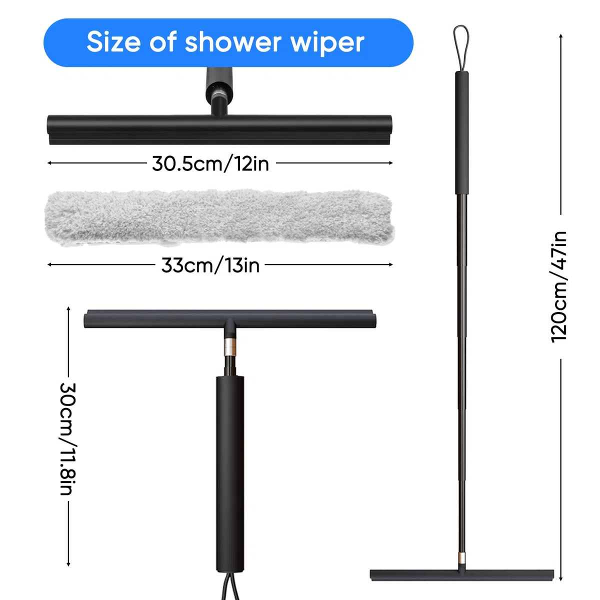 Rasqueta Limpiacristales, Limpia Mamparas Ducha Retráctil 30-120cm, Rasqueta Limpiacristales, Rasqueta de Ducha Silicona para Ducha, Baño, Cristal