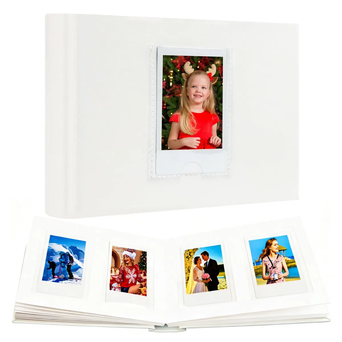 Álbum de fotos de 64 bolsillos con espacio de escritura, ventana frontal, Álbum de fotos Polaroid de 3 pulgadas, HP Sprocket, tarjetas fotográficas K-pop (Blanco)