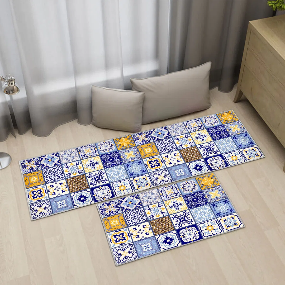 Juego de 2 tapetes de Cocina Antideslizantes y Lavables, tapetes de Cocina antifatiga para decoración del hogar, Oficina, Escritorio de pie (F, 43 x 75 + 43 x 150 cm)