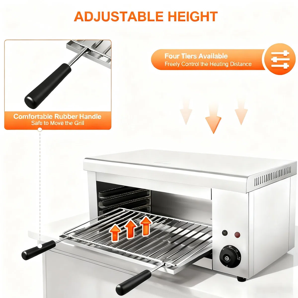 Asador Salamandra de 2000W, Parrilla Eléctrica Raclette para Fundir Queso, para Montaje en Pared o Encimera 50℃-300℃ para Queso y Carne