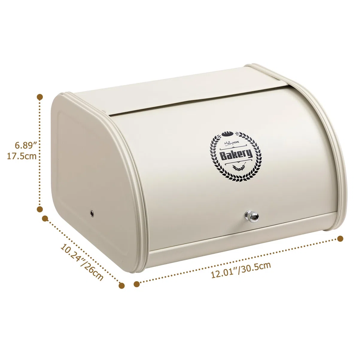 HollyHOME Panera con Cuerpo de Acero Inoxidable Paneras de Metal para Cocina Contenedores de Almacenamiento de pan con Tapa Enrollable de Fácil Almacenamiento, Crema