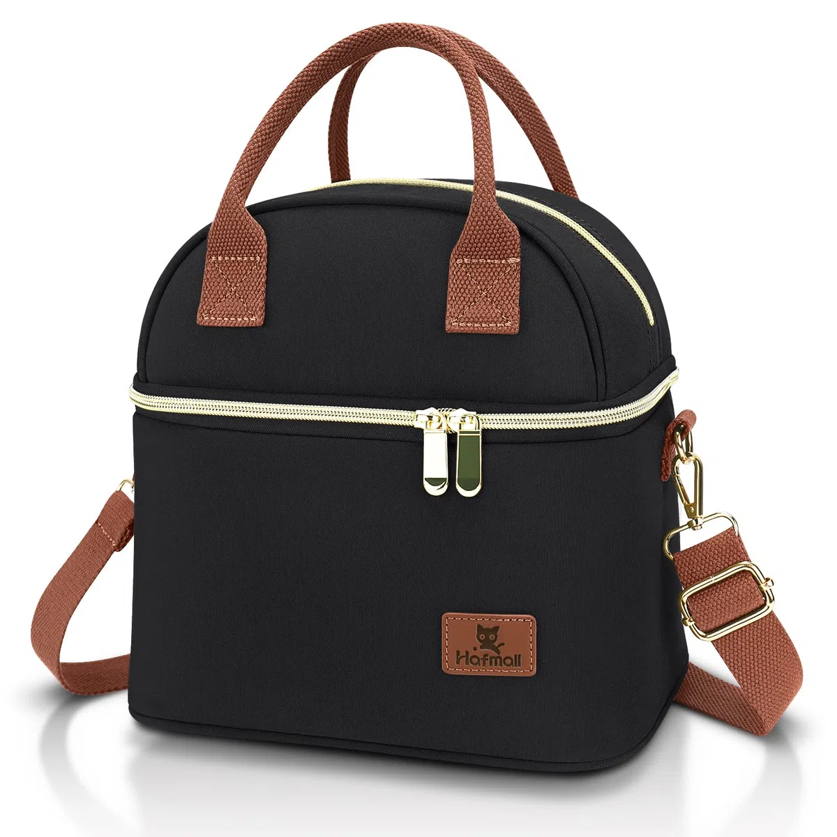 Hafmall 9L Bolsa Termica Porta Alimentos, Portatil Lunch Bag con Dos Compartimentos para Mujer, Hombres y Trabajo, Escuela (Negro)