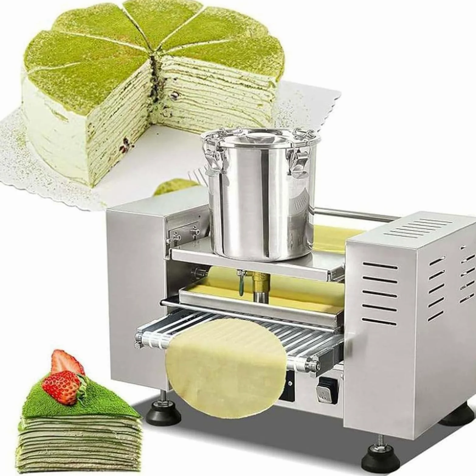 Máquina automática comercial para hacer crepes, control inteligente de temperatura, calentamiento uniforme, velocidad de elaboración ajustable, eficiencia de producción: 100-300 unidades/hora 6in