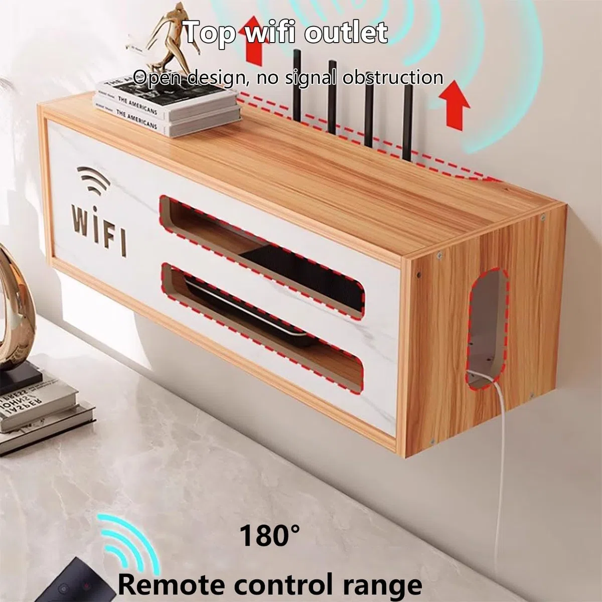 Caja De Almacenamiento WiFi Montada En La Pared,Pared Colgante WiFi Router Caja,Caja de Almacenamiento de enrutador,para Decodificador De Cable De Datos.(Natural)