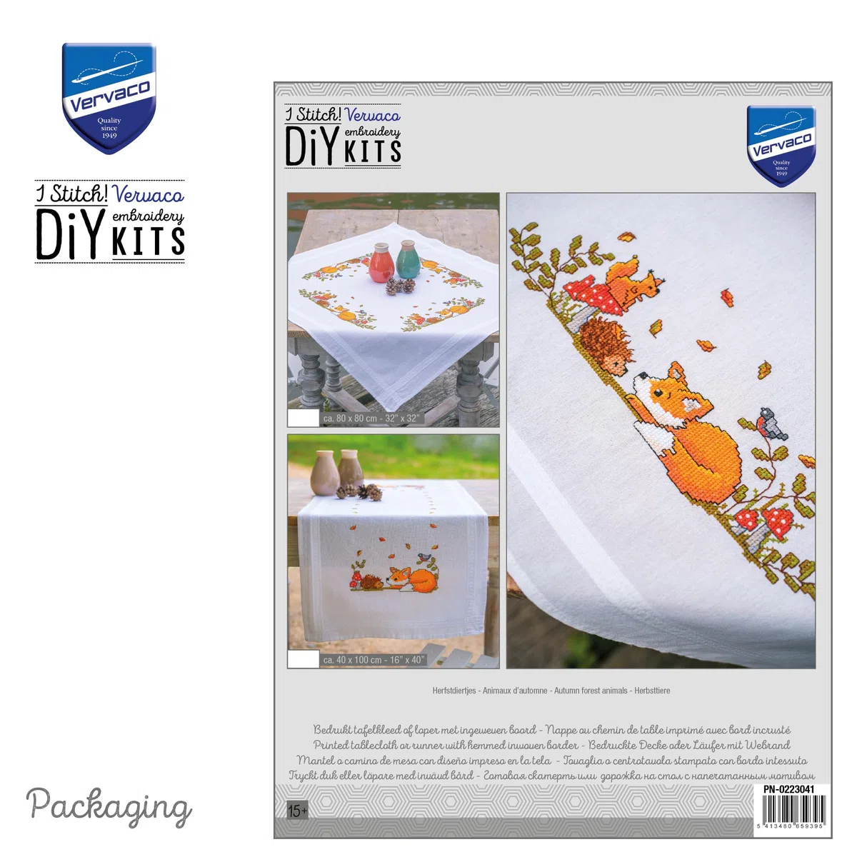 Vervaco Mantel Para Bordar Punto De Cruz Completo Bordado Tela Impresa Bosque de otoño Decoracion Para Manualidades DIY Adultos Set Ocio Creativo Regalo 80 x 80 cm Cross Stitch Embroidery