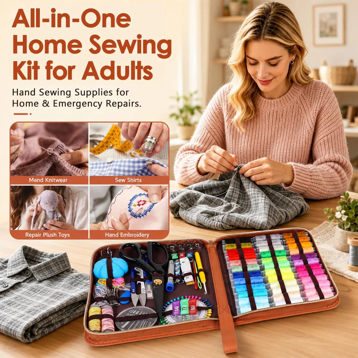 Hoarecal Kit de costura grande para adultos: 241 piezas de suministros de costura
