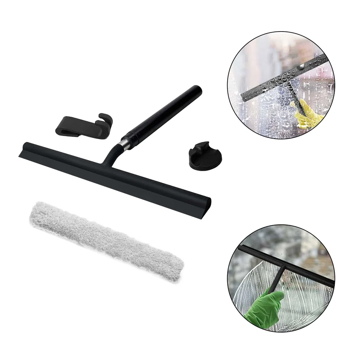 Estropajo telescópico de silicona con cubiertas de tela y gancho, ideal para ducha, vidrio, azulejos, suelos, espejos. Herramienta de limpieza versátil para el baño