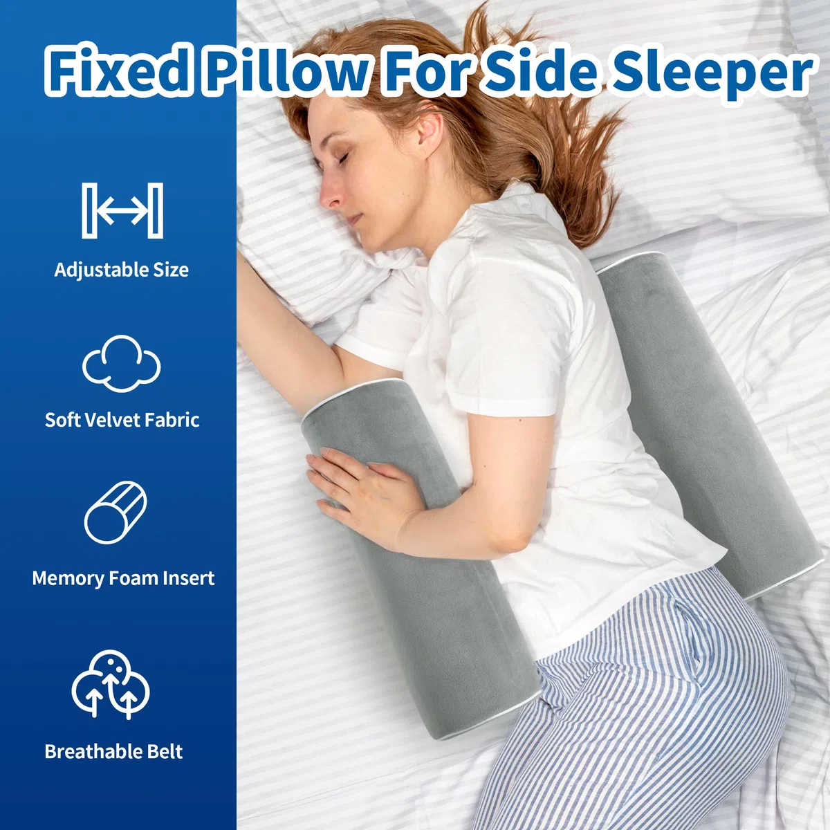 BALAPET Almohada de posición Corporal para Dormir de Lado, Entrenador de Apoyo de Espuma viscoelástica para Dormir de Lado, Almohada cilíndrica Enrollable para una Mejor respiración del sueño