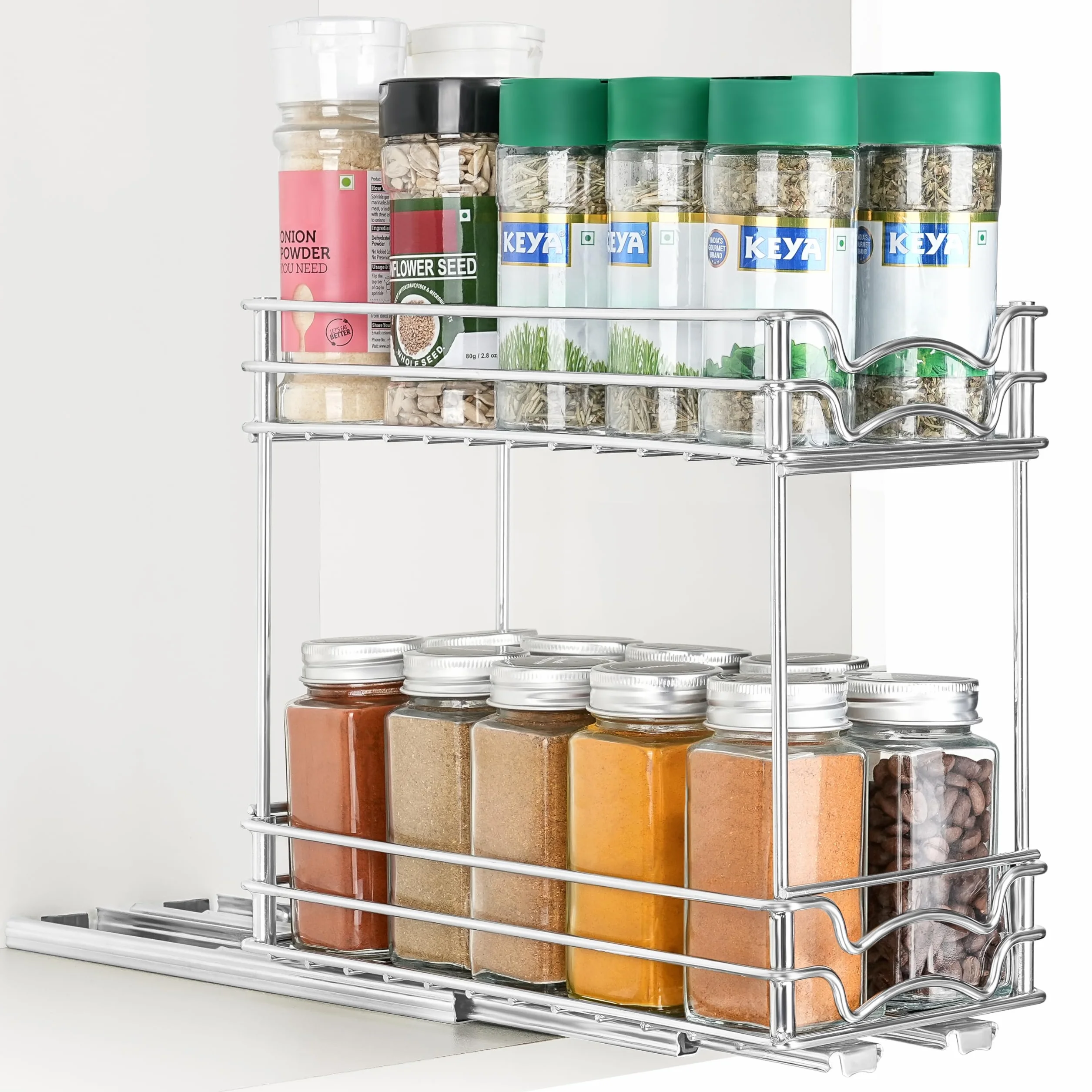 Winter Shore Organizador Especias Extraíble de 2 Niveles - Cajones Deslizables para Armarios de Cocina - Estanterias Almacenaje Deslizables Bajo Fregadero - Organizador Fregadero para Despensas
