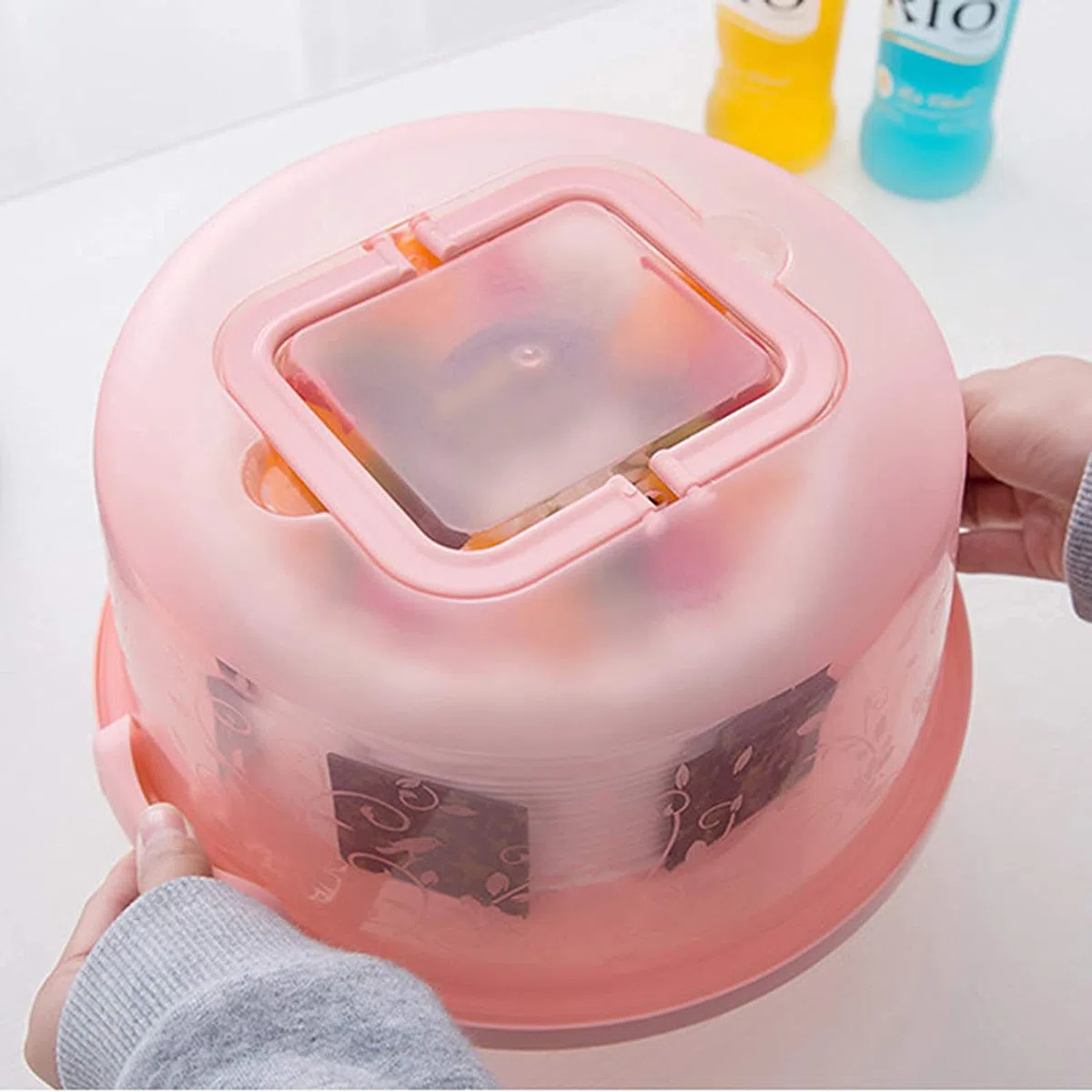 Porta Tartas Redondo,Rosa Caja Tarta Recipiente Para Portador De La Torta Redonda PortáTil Recipiente Para Conservar Y Transportar Tartas (Rosa, Pp, 25 * 21 * 13 Mm)