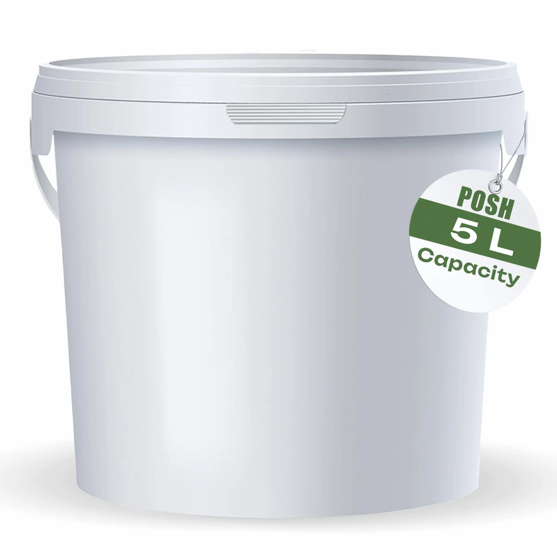 POSH Cubo con tapa de 5 l – Blanco, plástico, apto para alimentos, a prueba de fugas, inodoro, robusto, estable, hermético, cubo con asa (5, 5L)