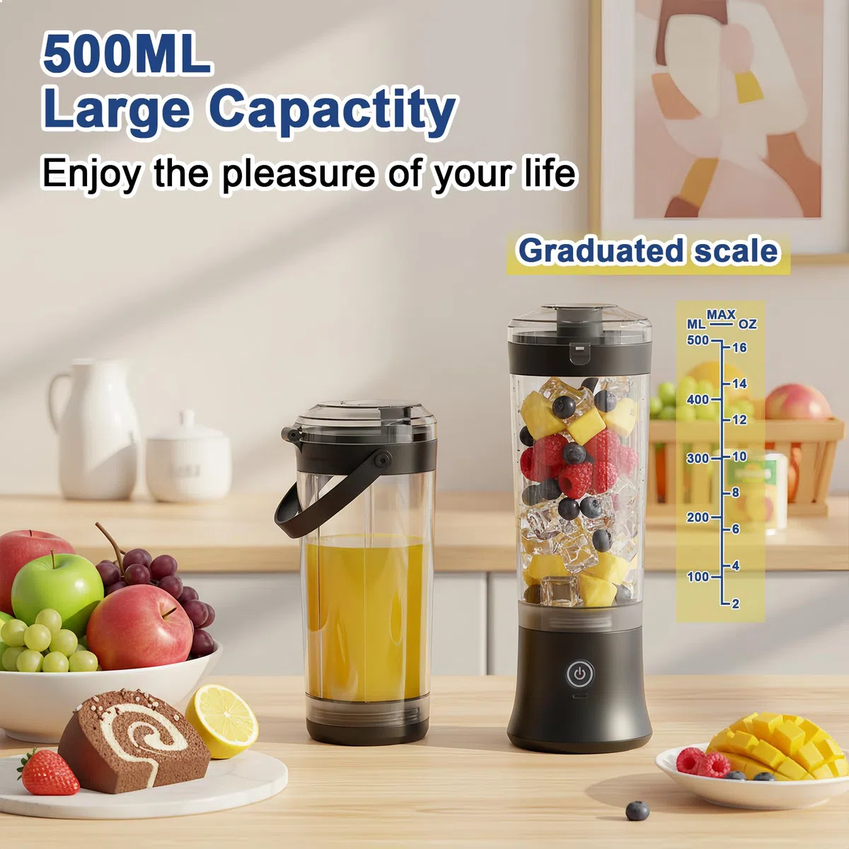 Licuadora portátil para batidos y smoothies,TOPESCT 500ml mini licuadora personal recargable por USB con 6 cuchillas ultra afiladas para viajes,oficina y deportes(Negro)