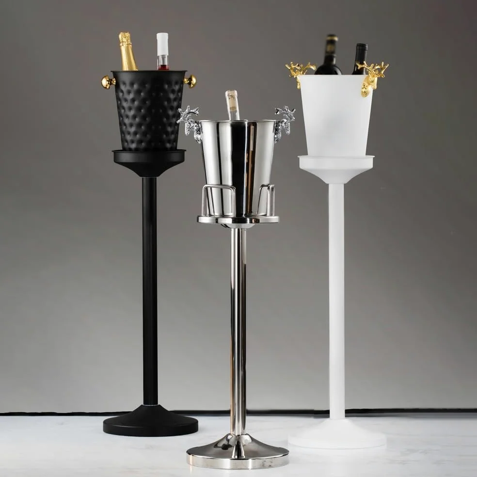 Cubitera for champán con soporte, cubeta for hielo grande for champán, cubeta for hielo con asas, cubeta for hielo de acero inoxidable, perfecta for botellas de vino, champán o cerveza ( Grey : Silver