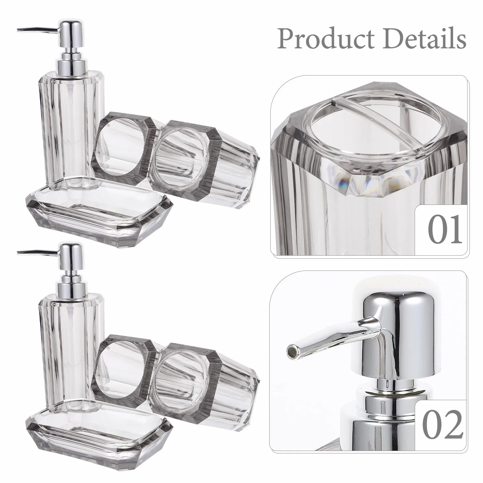 Didiseaon Juego de Accesorios para Baño en Acrílico Transparente Dispensador de Jabón y Vaso para Cepillo de Dientes, Diseño Elegante para Mantener Ordenado el Baño