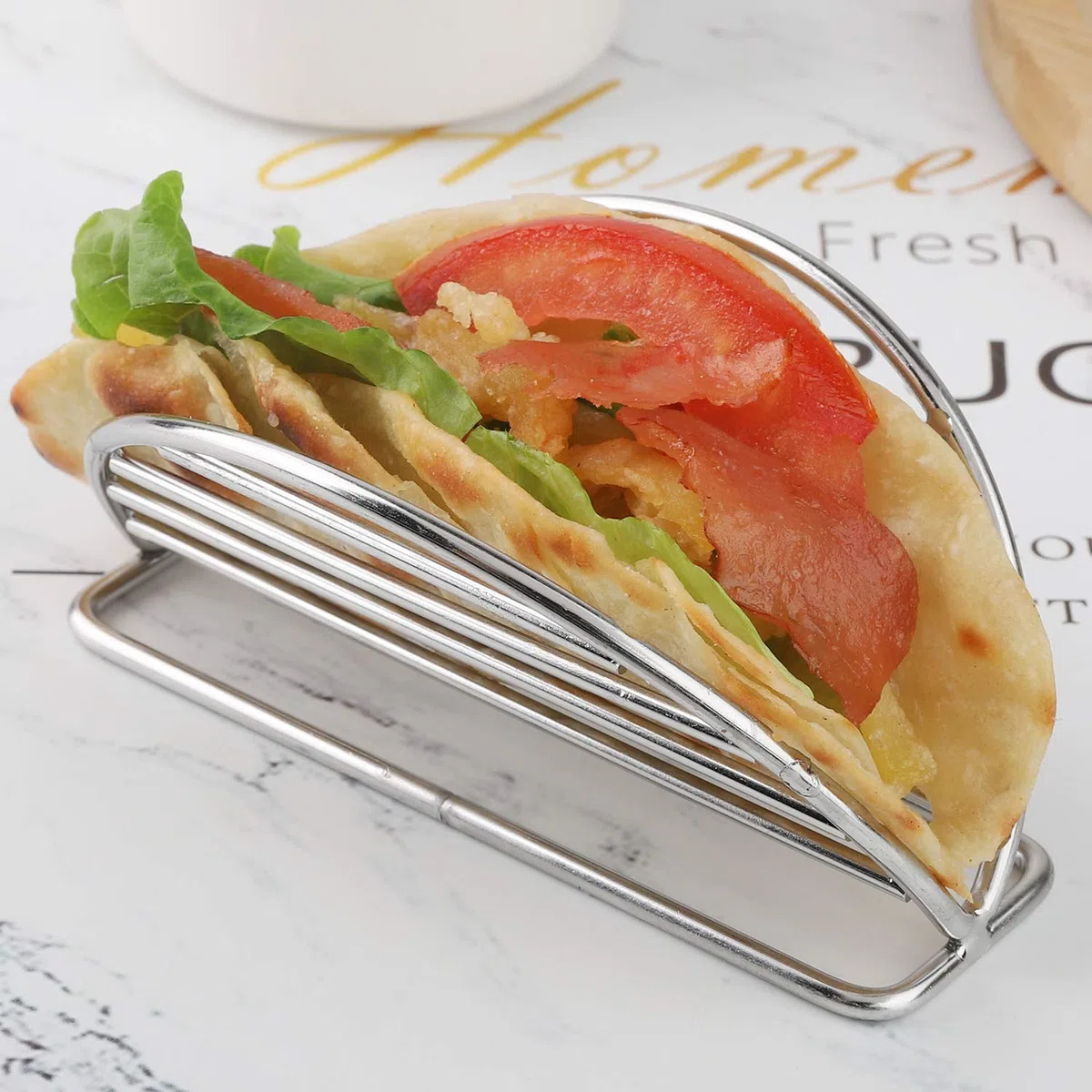 Soporte para tacos de acero inoxidable, bandeja para tacos, juego de cocina para tortillas, burritos, fiestas y restaurantes (soportes para tacos)
