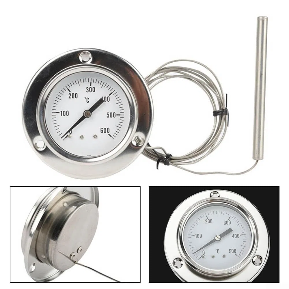 Termómetro industrial para horno con sonda capilar de presión de acero inoxidable y extensor de 1 5 metros para rango de temperatura de 0 a 600 grados Celsius