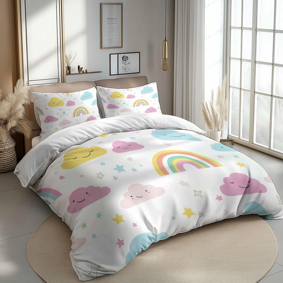 Funda Nordica para Cama 105 Estrellas del Arco Iris De Dibujos Animados Juego de Ropa de Cama Fundas Nórdicas 180x220 cm Poliéster Algodón, 3 Piezas Juego de Cama Cremallera Funda de Almohada