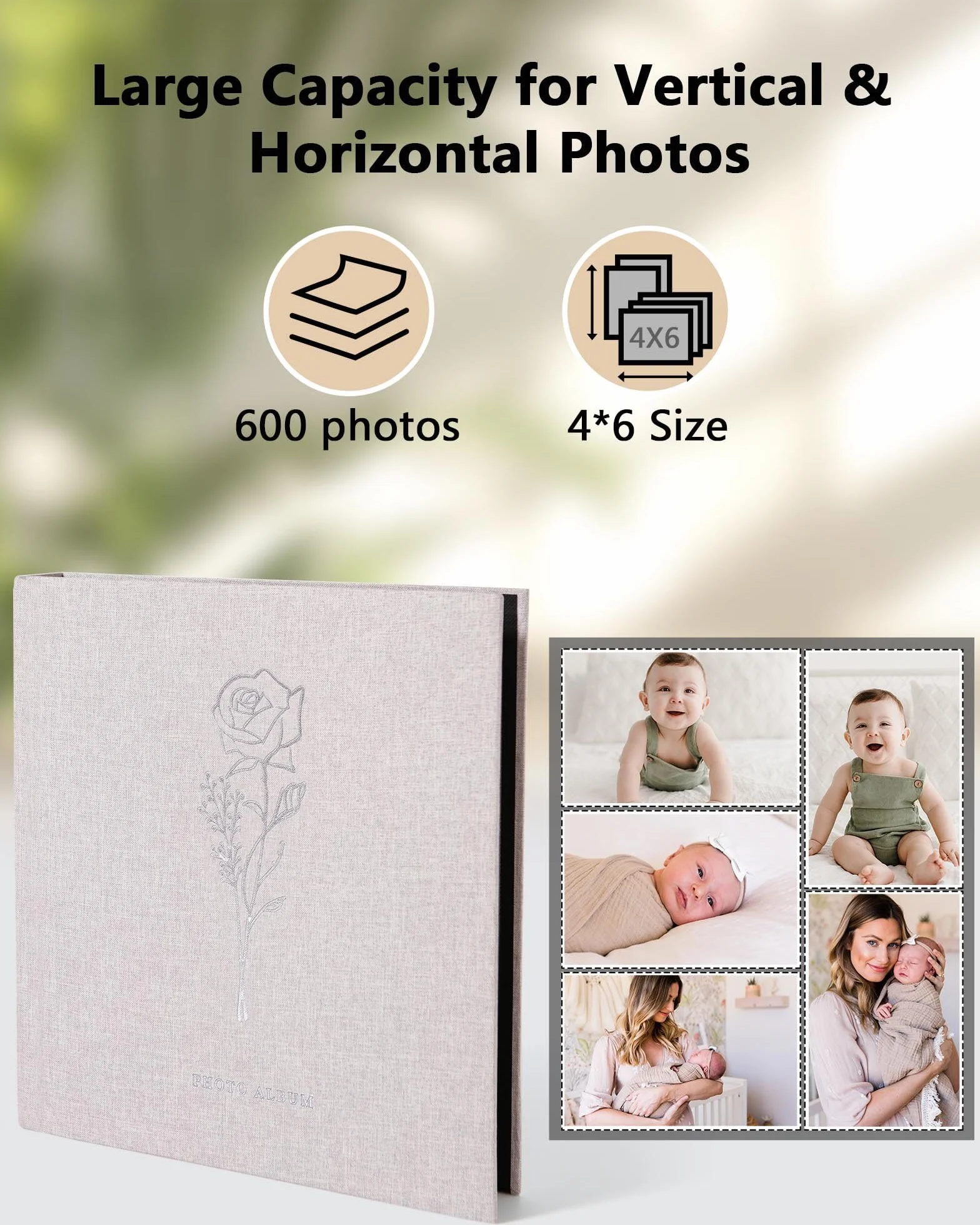 Álbum de fotos de 6 x 4 pulgadas, 600 bolsillos, álbumes de fotos de lino para aniversario de boda familiar, álbum para fotos de paisaje de 10 x 15 cm, color blanco