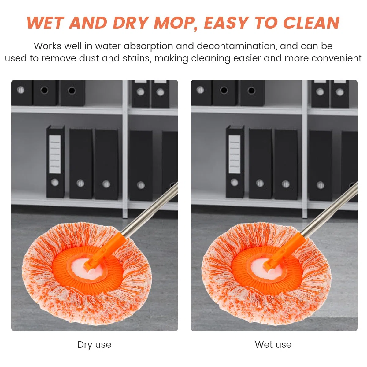 Mopa de limpieza giratoria de 360 grados con 4 barras extraíbles y 4 cabezales de fregona intercambiables, kit de limpieza de ventanas de polvo de microfibra redondo ajustable para pared (B)