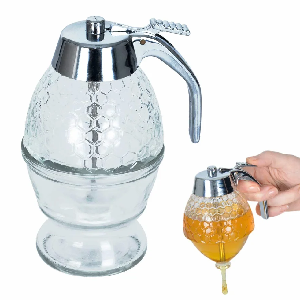 ORION - Dispensador de cristal para miel, jarabe, miel, con soporte de almacenamiento