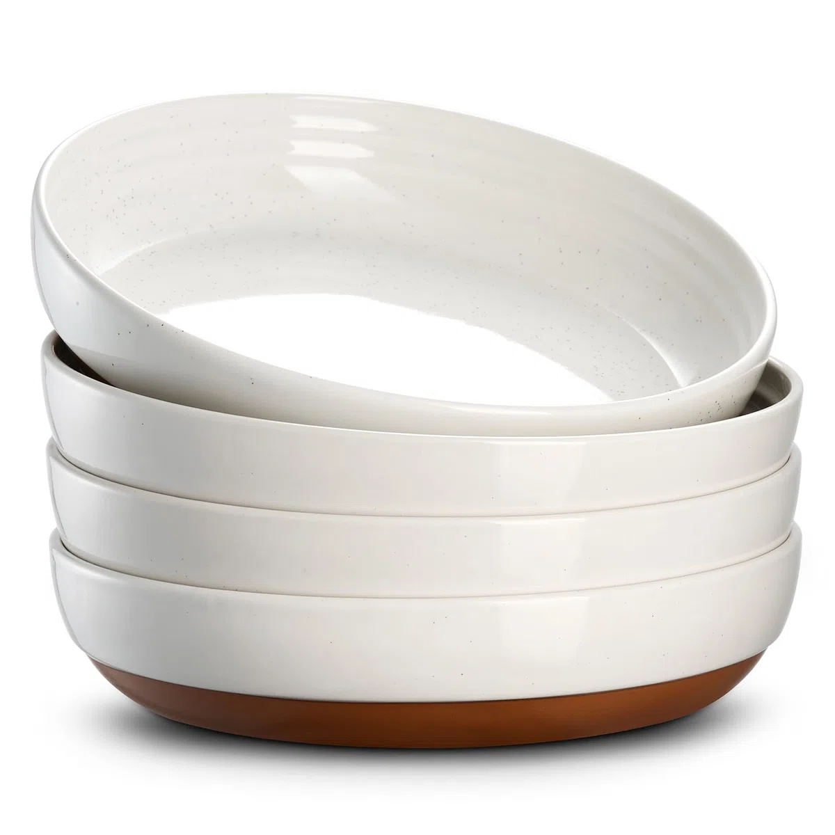 DOWAN Juego de 4 cuencos grandes de cerámica de porcelana esmaltada de sésamo blanco luna, de 8.5 pulgadas, aptos para microondas, horno y lavavajillas, perfectos para cenas diarias, reuniones