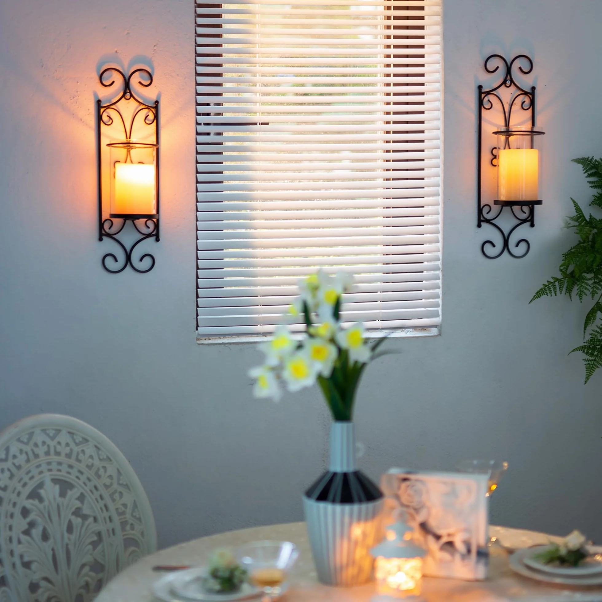Sziqiqi Portavelas de Pared con Vidrio Hurricane, Candelabros de Columna Decorativos Portavelas Decoraciones Arte de Pared para Sala de Estar Granja Chimenea Baño Comedor