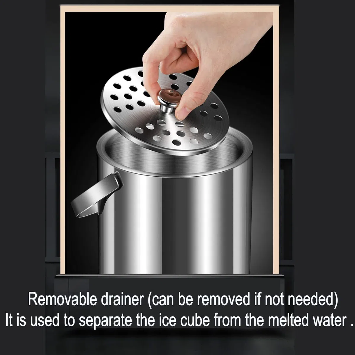 JZK Cubo de hielo de doble pared de acero inoxidable 1.3L 304 con con pinza y tapa, cubiteras cerveza portátil con mango para picnic, hielera, enfriador de vino al aire libre, contenedor cubo hielo