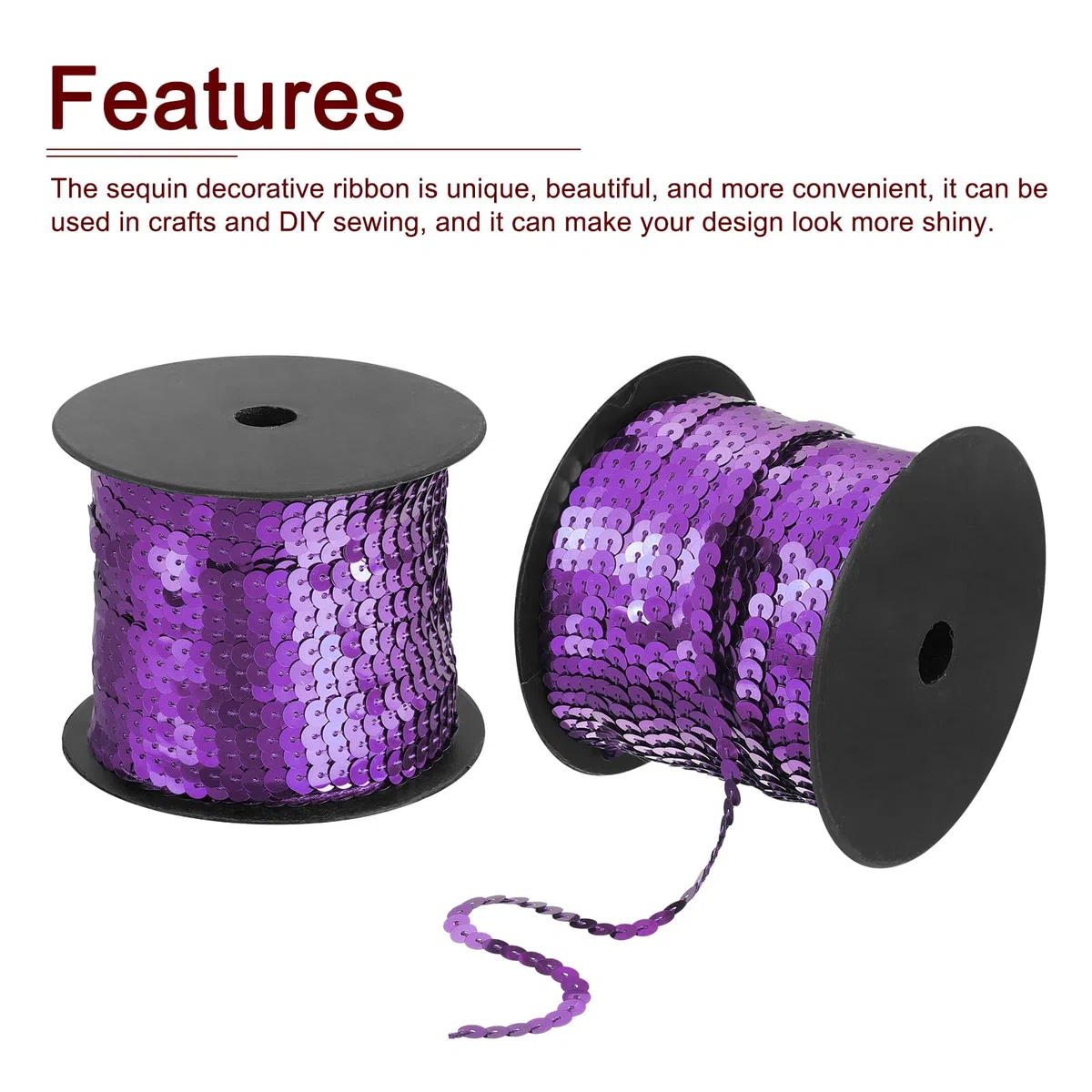 sourcing map Tira plana de lentejuelas de 6 mm, 98 yardas, rollo de cuerda de lentejuelas para proyectos de costura de flecos, color morado