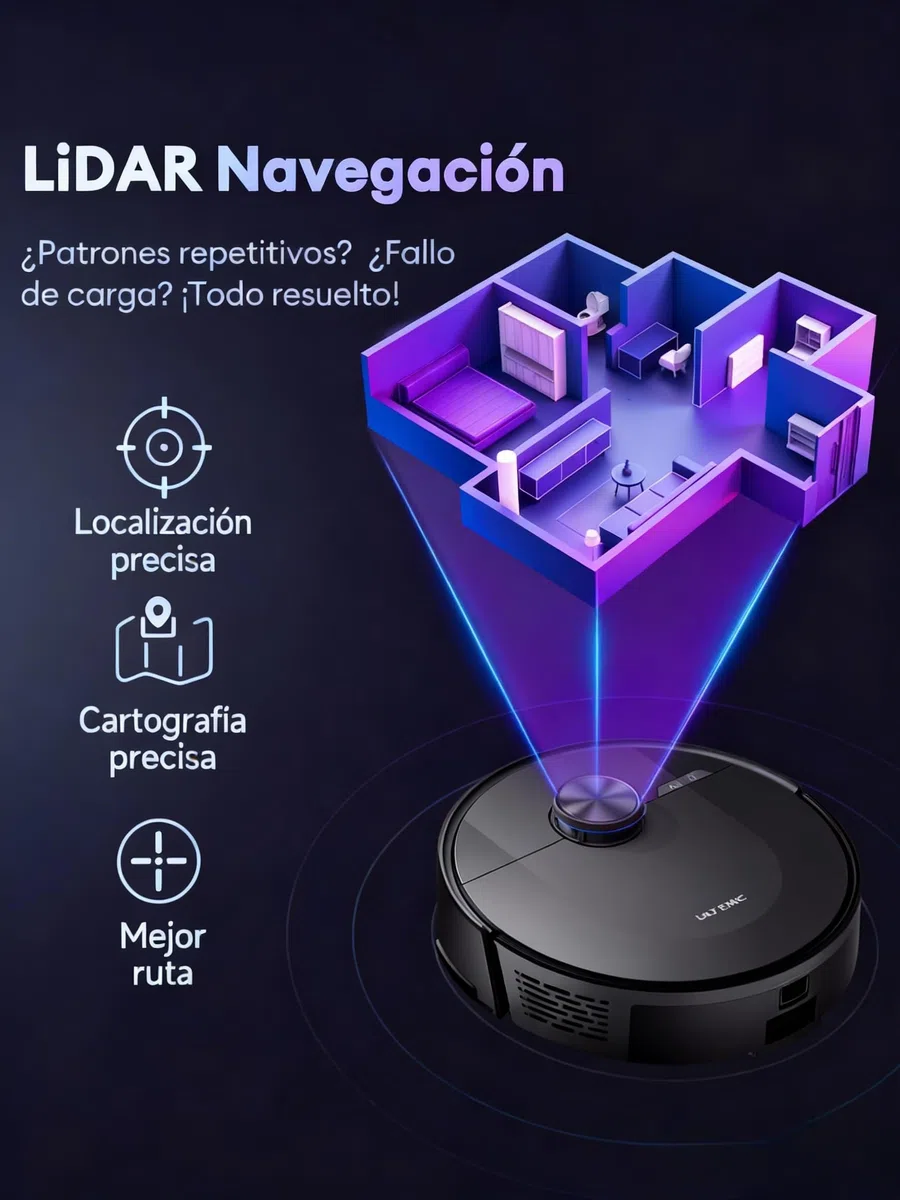 Ultenic Robot Aspirador y Fregasuelos con LIDAR, 8000PA, 180Min, Cobertura Completa 100%, Auto-Boost Alfombras, App/Voz, para Pelo de Mascotas