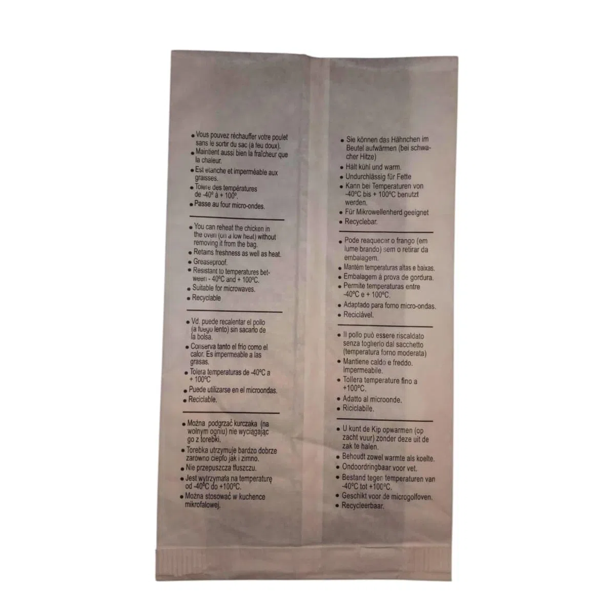 Vertdurée – Lote de 500 bolsas de pollo grasas, resistentes de papel blanco, 18+7,5 × 32 cm, uso profesional, asador, catering y venta para llevar