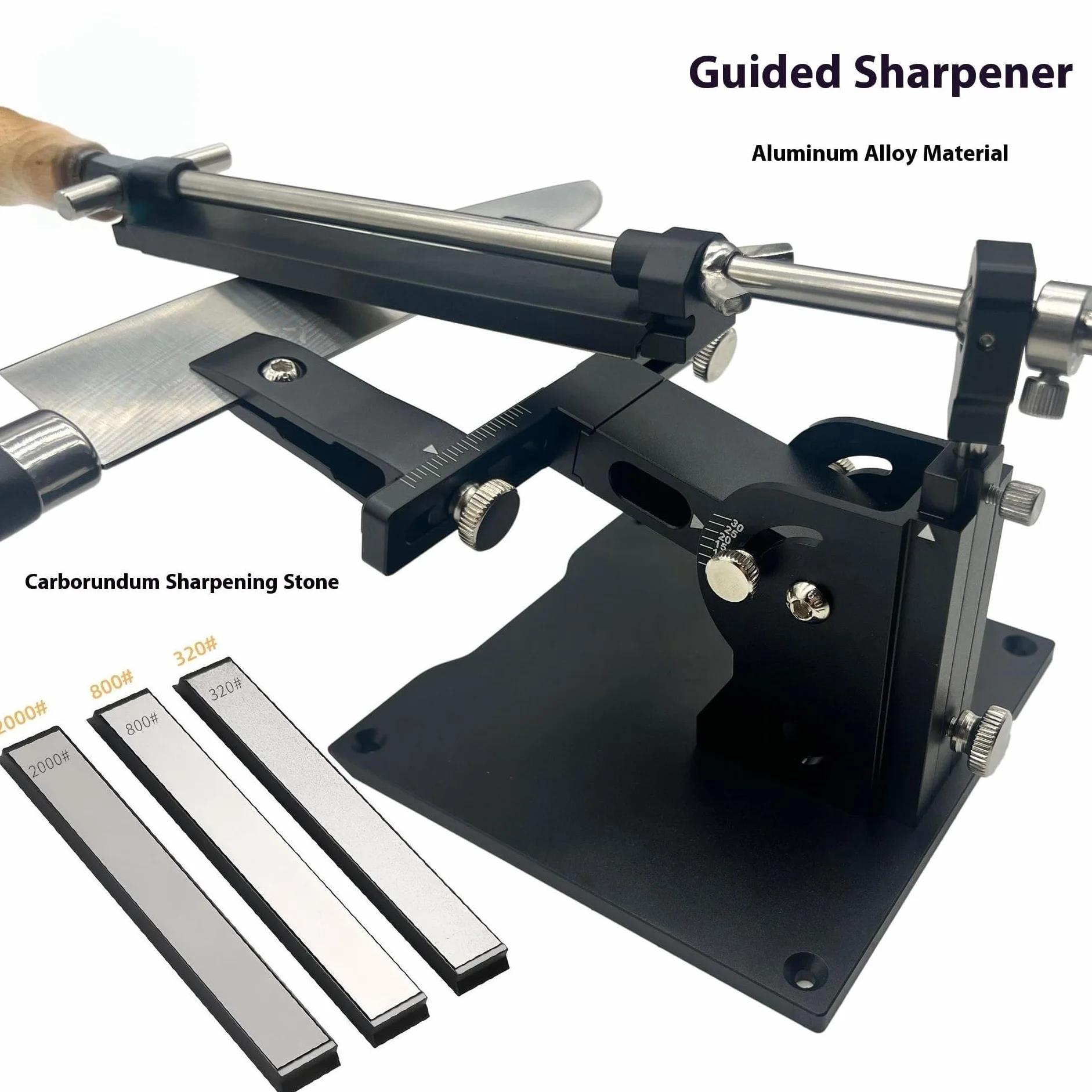 Sistema de afilado guiado para cuchillos, kit de afilado ajustable con 3 piedras de diamante, afilador de aluminio, dispositivo de afilado de ángulo fijo para navajas de cocina
