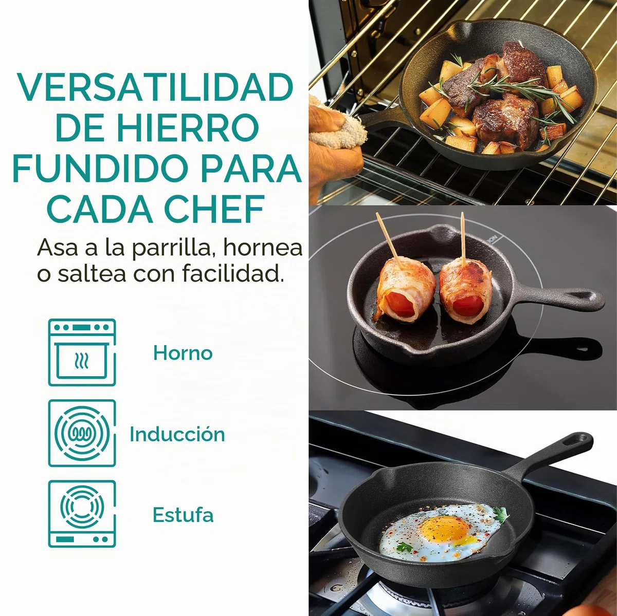 Navaris Mini sartenes de Hierro Fundido - 2X sartén para Huevos Tortillas Pancakes Muffins - con Base de Madera - Apta para Horno y BBQ - ⌀ 10,2 cm