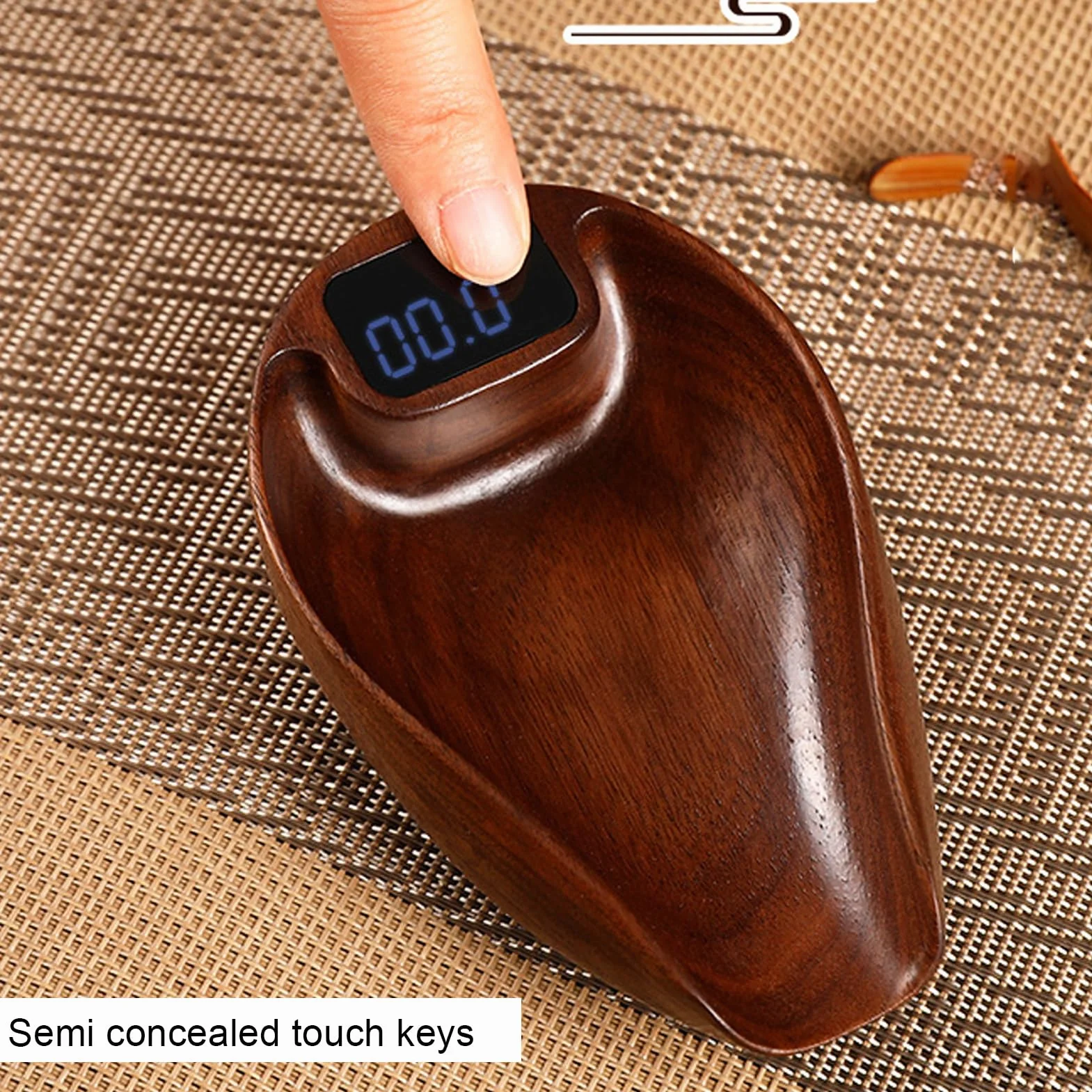 Fdit Báscula de té de Madera, Báscula de Cocina Elegante Recargable Color Nogal Digital Coffee Steelyard para Verter sobre café y Hornear