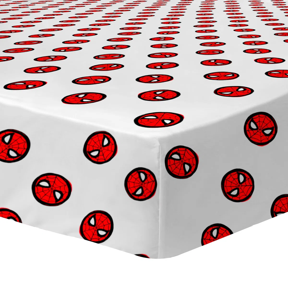 Spiderman Home - Sábana bajera con estampado de cama para 1 persona, 100% algodón, Oeko-TEX | Sábana bajera infantil, 90 x 190 cm, color blanco