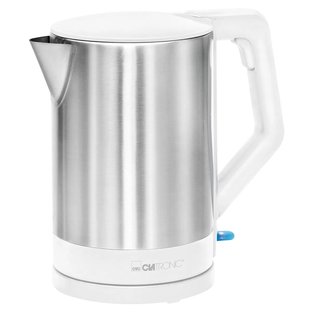 Clatronic WKS 3692 - Hervidor de agua eléctrico 1,5 litros, recipiente acero inoxidable sin BPA, resistencia oculta, 2200 W apagado automático, inalámbrico 360º sin cable, filtro de cal, blanco