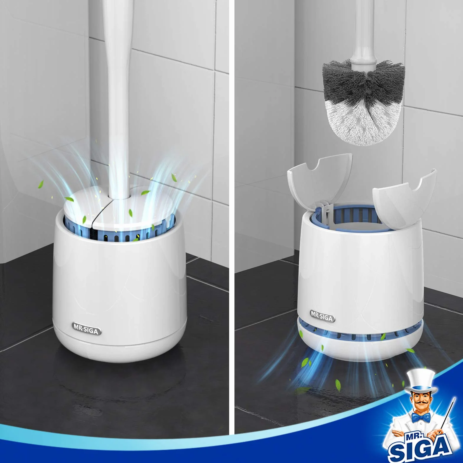 MR.SIGA Premium Cepillo y Soporte para Inodoro con Mango sólido y cerdas duraderas para la Limpieza del baño, Blanco
