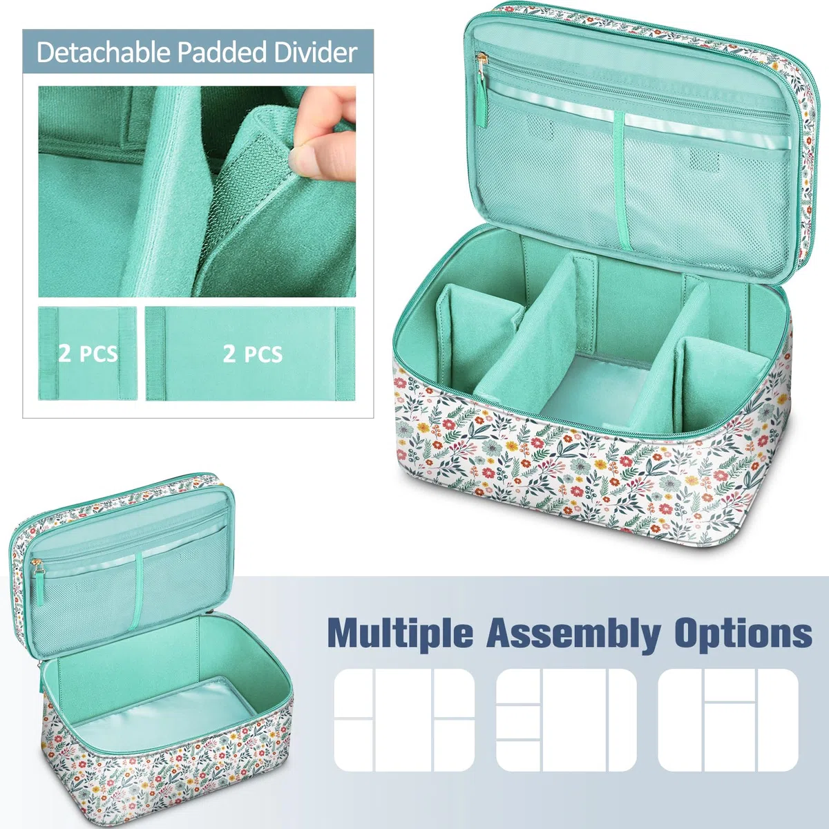 FINPAC Estuche organizador y de almacenamiento de accesorios de costura, kit de costura de doble capa con cojín de muñeca para hilos, agujas, suministros de hilo de bordado, kits de fieltro (flor de