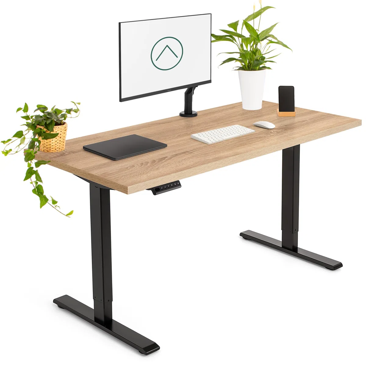 Escritorio Elevable Eléctrico | Tablero 140x70 cm Roble | Patas Negras | Ajustable en Altura 71-121 cm | Standing Desk Ergonómico, Mesa Elevable