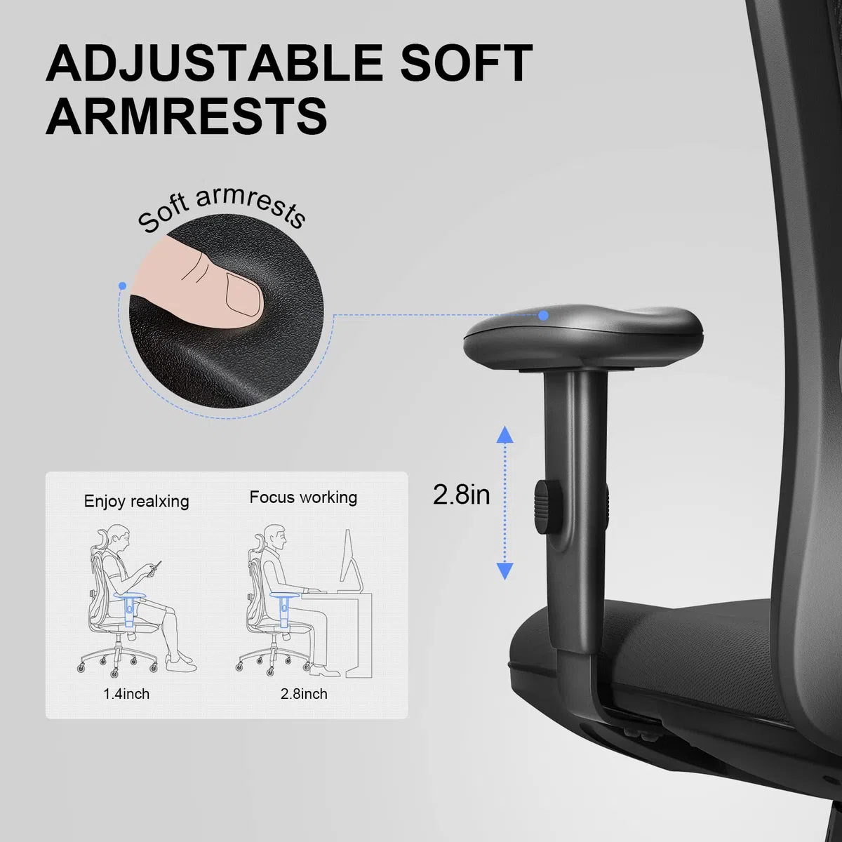 SIHOO Silla de Oficina ergonómica, Silla giratoria de Malla Transpirable, con Ruedas silenciosas Antideslizantes, Soporte Lumbar Ajustable, reposacabezas y apoyabrazos, Carga máxima 150 kg