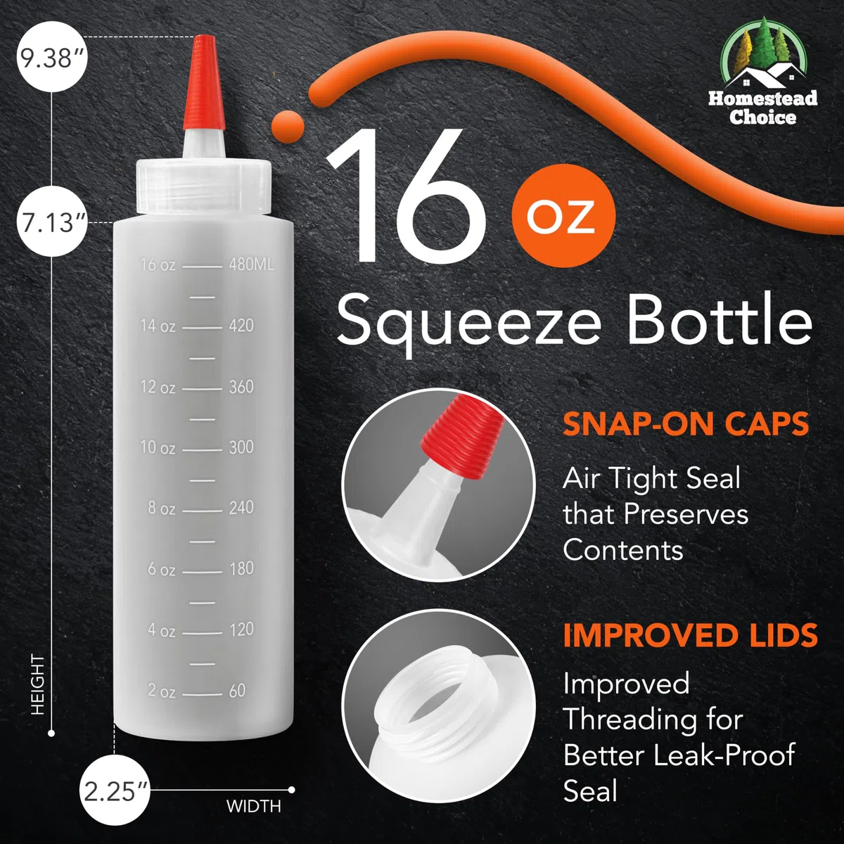 Paquete de 2 botellas de plástico para condimentos, 16 onzas con tapa de punta roja, fabricadas en Estados Unidos, perfectas para ketchup, barbacoa, salsas, jarabe, condimentos, aderezos, artes y
